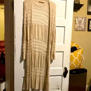 Belldini maxi length boho crocheted open front cardigan